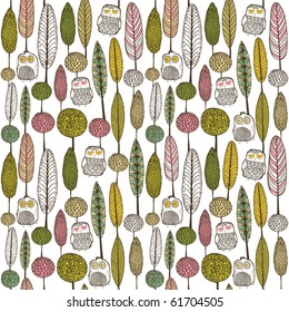  forest with owl seamless pattern