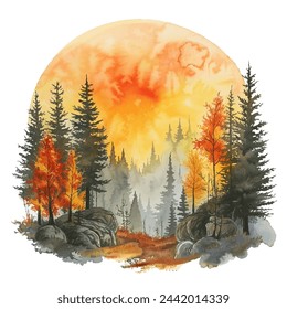 forest painting watercolour vector illustration for background