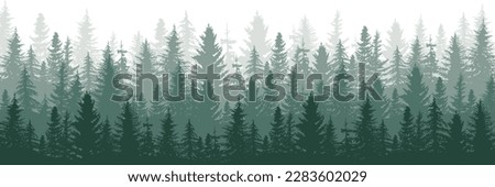 Forest panorama view. Pine tree landscape vector illustration.  Spruce silhouette. Banner background. 商業照片 © 