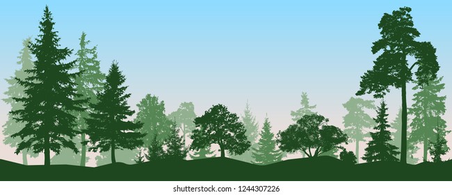 Forest, park, alley. Landscape of isolated trees. Vector illustration