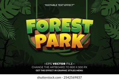 Efecto de texto del parque forestal Vector editable 3d