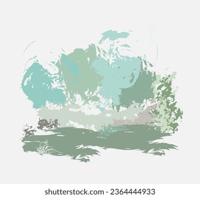 forest pastel japanese chinese traditional vector illustration card background colorful watercolor ink textured korean