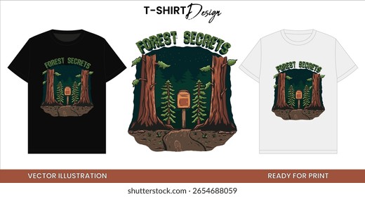 Mistério do Caminho da Floresta. Camiseta Secreta Floresta, Ilustração Vetorial Adesivo
