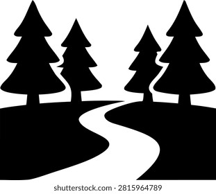 Forest path silhouette icon with pine trees and trail