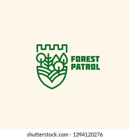 Forest patrol logo design template in linear style. Vector illustration.