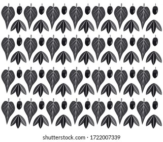 Patrón forestal con bellotas y hojas de otoño. Fondo de otoño. Papel tapiz del vector de diseño. blanco y negro