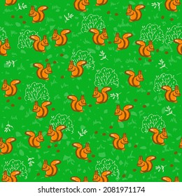 Forest pattern with cute squirrels