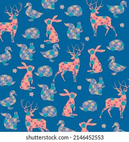 Forest pattern with flower print and animals