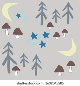 forest pattern of hand-drawn doodle pictures