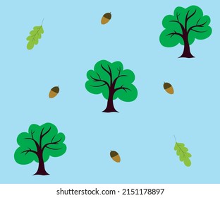 forest pattern with oaks and acorns