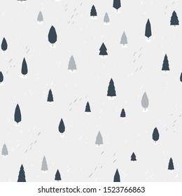 Forest pattern. Vector seamless background in simple scandinavian style. The limited palette is ideal for printing, textiles, wallpaper in the nursery.