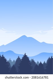 forest pine illustration with mountains in the background