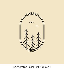 Forest pine Line Art badge Logo Design template