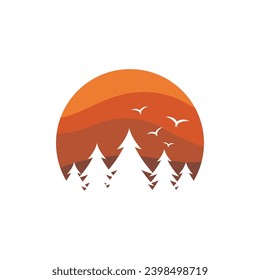Forest  Pine tree ilustration logo vector design