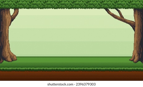 Fondo de arte de píxeles de bosque. Segundo fondo para videojuegos retro de 8 bits o aplicación móvil. Sin inconvenientes cuando se atraca horizontalmente.