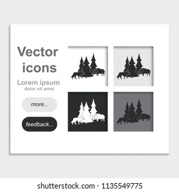 Forest placed on web page template flat vector icon. Wild boar and wolf simple silhouette.