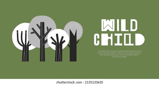 Forest plants clipart collection. Hand drawn woodland trees,branches. Wild botanical set. Scandinavian style vector illustration