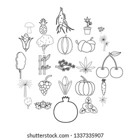 Forest plants icons set. Outline set of 25 forest plants vector icons for web isolated on white background