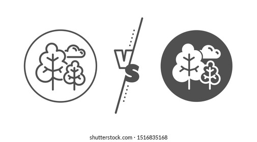 Forest plants sign. Versus concept. Tree line icon. Nature symbol. Line vs classic tree icon. Vector