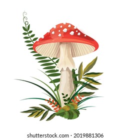 forest poisonous mushroom fly agaric in the grass. vector watercolor illustration. EPS 10.