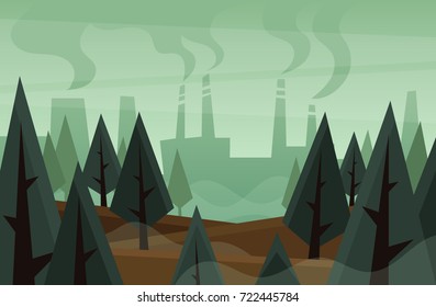 Forest Polluted by Factory. Vector Illustration