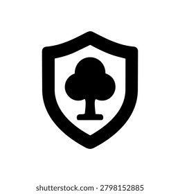 Forest protection shield icon representing environmental conservation sustainability woodland preservation and ecological protection.