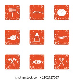 Forest public garden icons set. Grunge set of 9 forest public garden vector icons for web isolated on white background