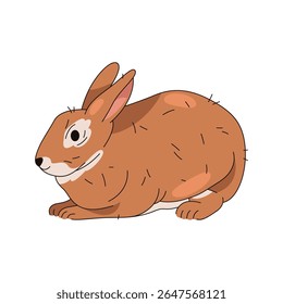 Forest rabbit or woodland hare, domestic bunny. Vector illustration of brown mammal with whiskers and ears. Easter herbivore animal. Countryside pet. Wildlife and nature, zoology and biology theme.