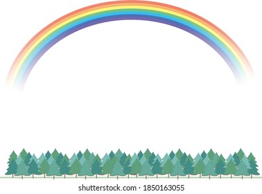 
Forest with rainbow background (transparent background)
