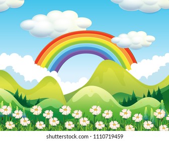 A Forest and Rainbow Scene illustration