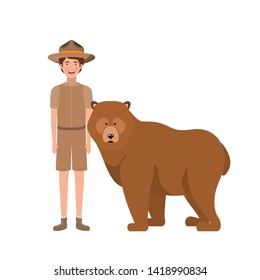 Forest ranger boy cartoon and bear design