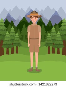 Forest ranger boy cartoon design