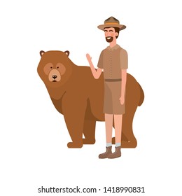 Forest ranger man cartoon and bear design