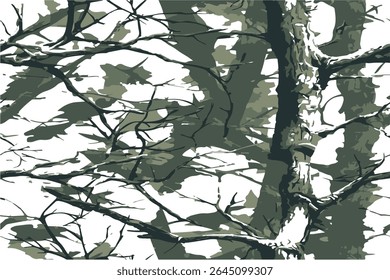 Forest real tree camouflage design. Hunting camouflage. A seamless pattern of camouflage with tree branches, a camouflage design for hunting 
