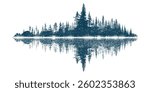 Forest reflected in the lake, vector sketch, imitation of a pencil drawing