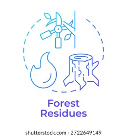 Icono de concepto de gradiente azul de residuos forestales. Gestión forestal, recolección de madera. Corte de árboles. Ilustración de línea de forma redonda. Abstractas idea. Diseño gráfico. Fácil de usar en el artículo, folleto