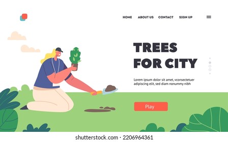 Forest Restoration Landing Page Template. Reforestation, Save Nature, Environment Protection. Volunteer Characters Care of Green Plants and Planting New Trees in Park. Cartoon Vector Illustration