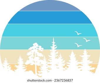 Forest Retro Sunset Circle,sunrise nature travel,Adventure Retro Vintage Sunset,Camping Evergreen Trees Sunrise Forest Graphics