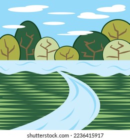 forest and river cartoon vector illustration 