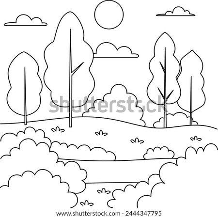 Forest and river landcape coloring page