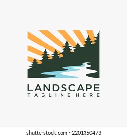 Forest river landscape logo design
