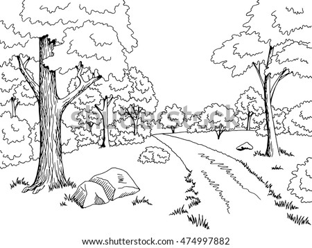 Forest Road Graphic Art Black White Stock Vector (Royalty Free