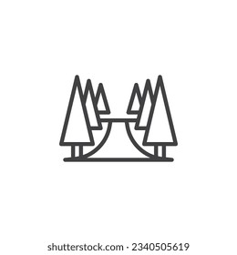 Forest road line icon. linear style sign for mobile concept and web design. Road and trees outline vector icon. Symbol, logo illustration. Vector graphics