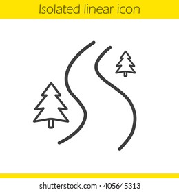 Forest Road Linear Icon. Thin Line Illustration. Winding Country Off-road Contour Symbol. River Vector Isolated Outline Drawing