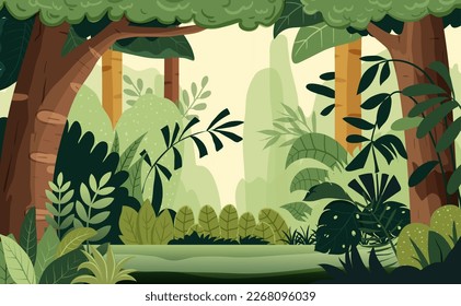 forest scene background, trees and bushes