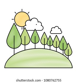 forest scene with cloud and sun kawaii character