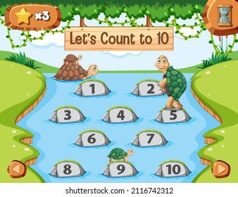 Forest scene with Let's count to 10 game template illustration