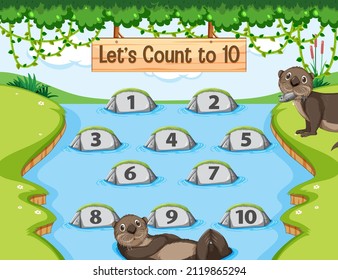 Forest scene with Let's count to 10 game template illustration