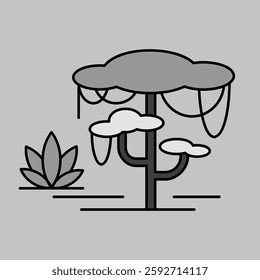 Forest scene with liana and tree grayscale icon. Nature sign. Graph symbol for travel and tourism web site and apps design, logo, app, UI