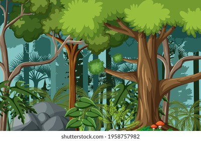 Forest scene with many trees illustration